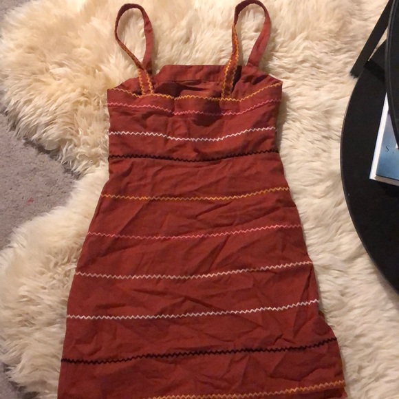 Burnt Orange Stripped Embroidered Dress - Picture 3 of 4